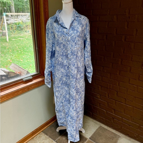 Frank & Eileen Rory Maxi Shirtdress Size L Large 100% Cotton Blue Floral - Picture 1 of 4
